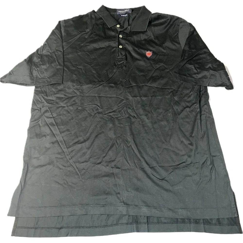 Polo Golf Ralph Lauren Men's Polo Shirt  XL Black Plaid Logo 100% Pima Cotton
